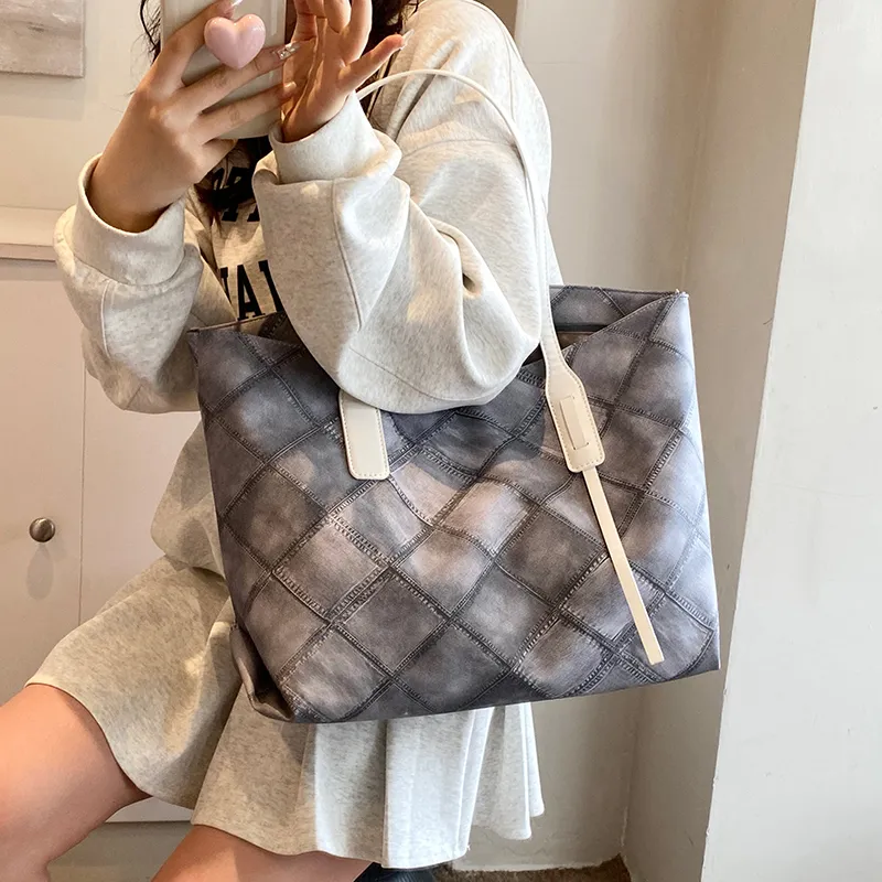 Single Warehouse PU Tote Bag, Shopping Bag, Shoulder Bag Women's Black/Light Blue/Pink/Dark Blue-3