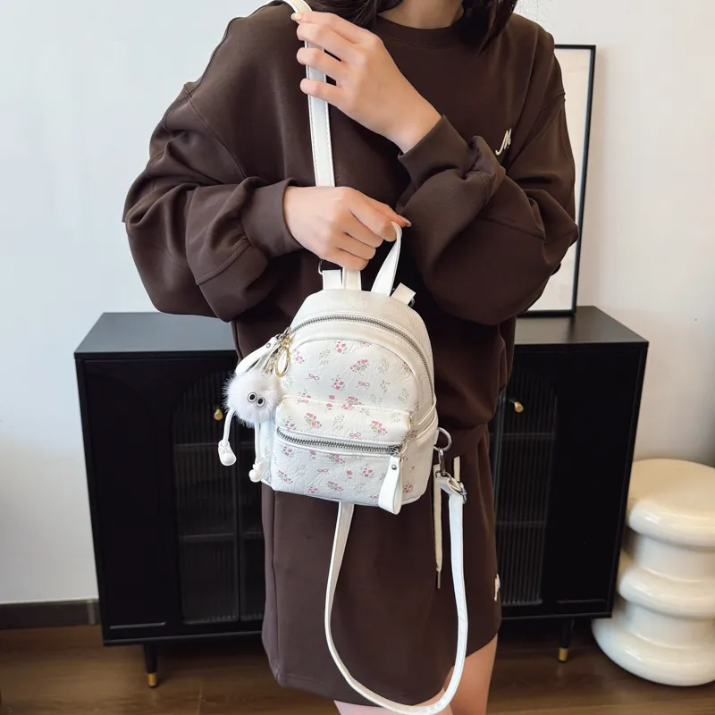 Single Warehouse PU Backpack Women's White/Silver/Black-6