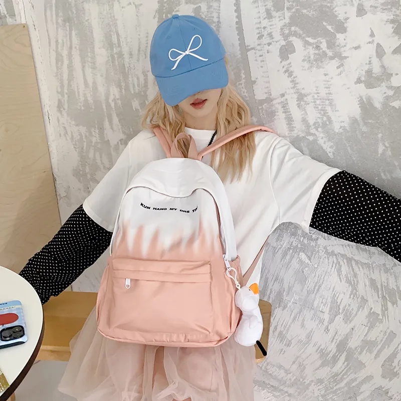 Single Warehouse Nylon Fabric Backpack Regular Unisex Pink/Green/Dark Blue/Light Blue-9