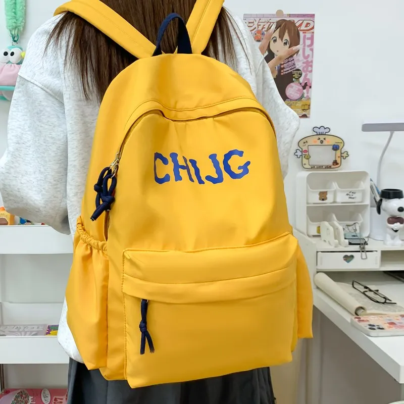 Single Warehouse Composite Cloth Backpack Unisex Yellow/Dark Blue/Black-3
