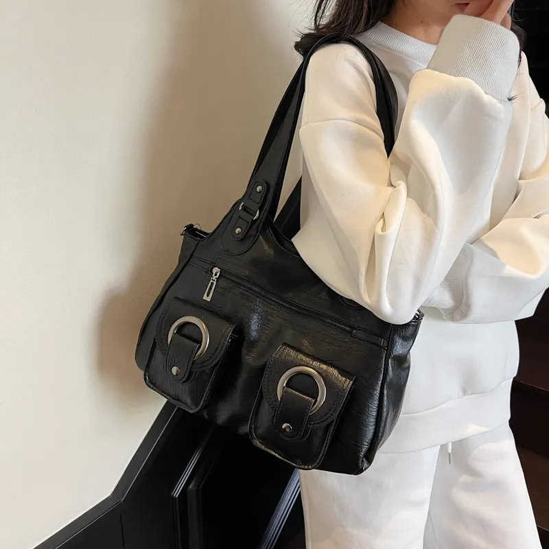 Single Warehouse PU Shoulder Bag Regular Women's Black/Ecru/Brown/Purple/Light Gray/Camel-38