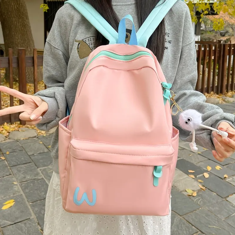Single Warehouse Nylon Backpack Unisex Pink/Yellow/Green/Black-2