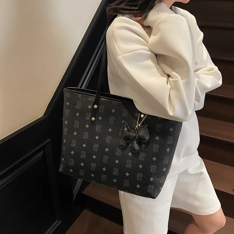 Single Warehouse PU Tote Handheld Shoulder Bag Regular Women's Ecru/Pink/Brown/Coffee/Black-25