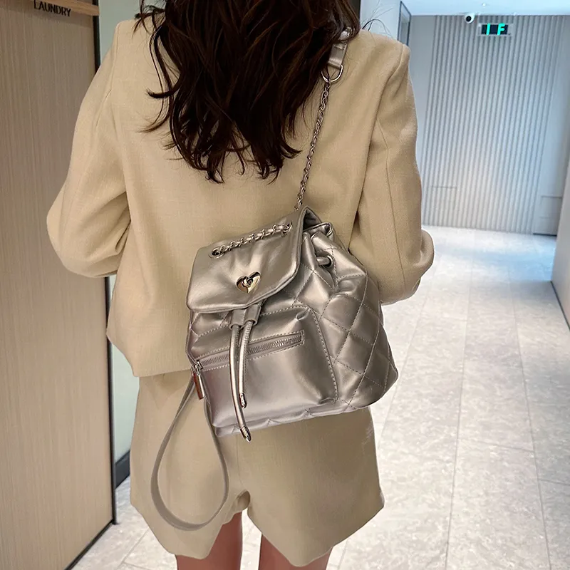 Single Warehouse PU Backpack Regular Women's White/Silver/Black-9