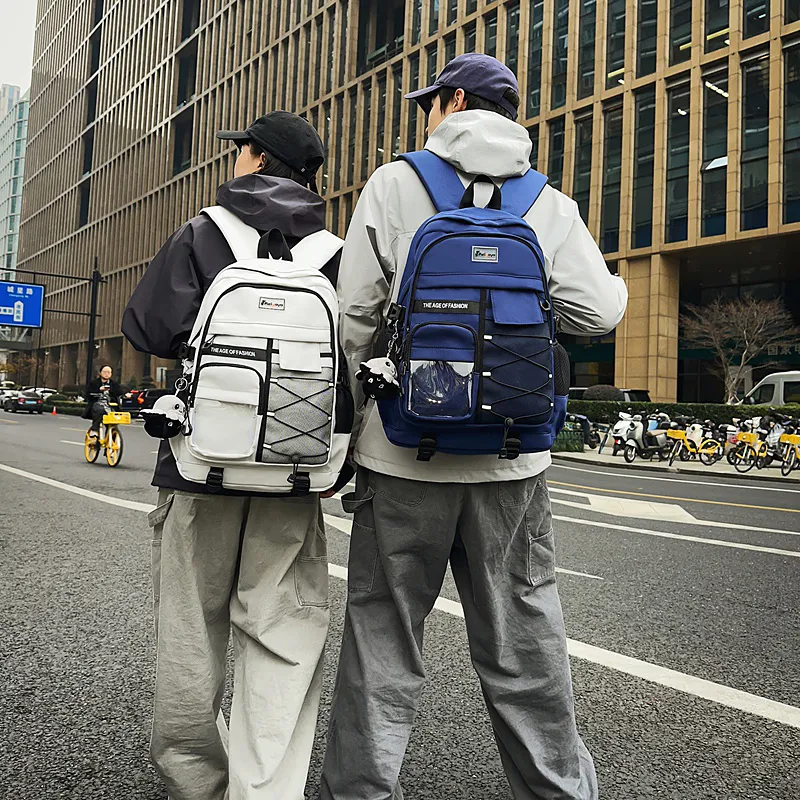 Single Warehouse Nylon Backpack Unisex Light Gray/Black/Navy Blue/Beige-16