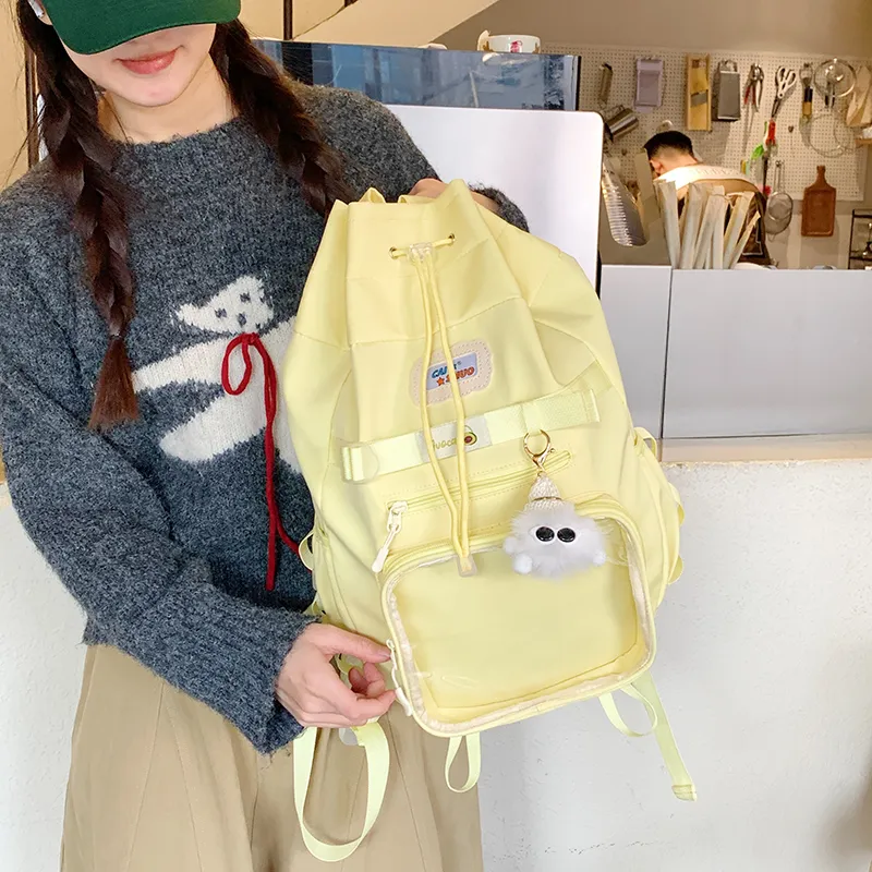 Single Warehouse Nylon Fabric Backpack Women's Blue/Yellow/Pea Green-9