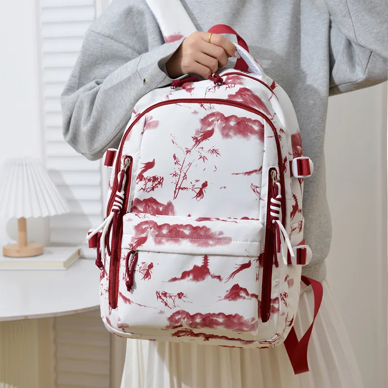 Single Warehouse Nylon Backpack Unisex Black/Burgundy/Green/Sky Blue/Pink-4