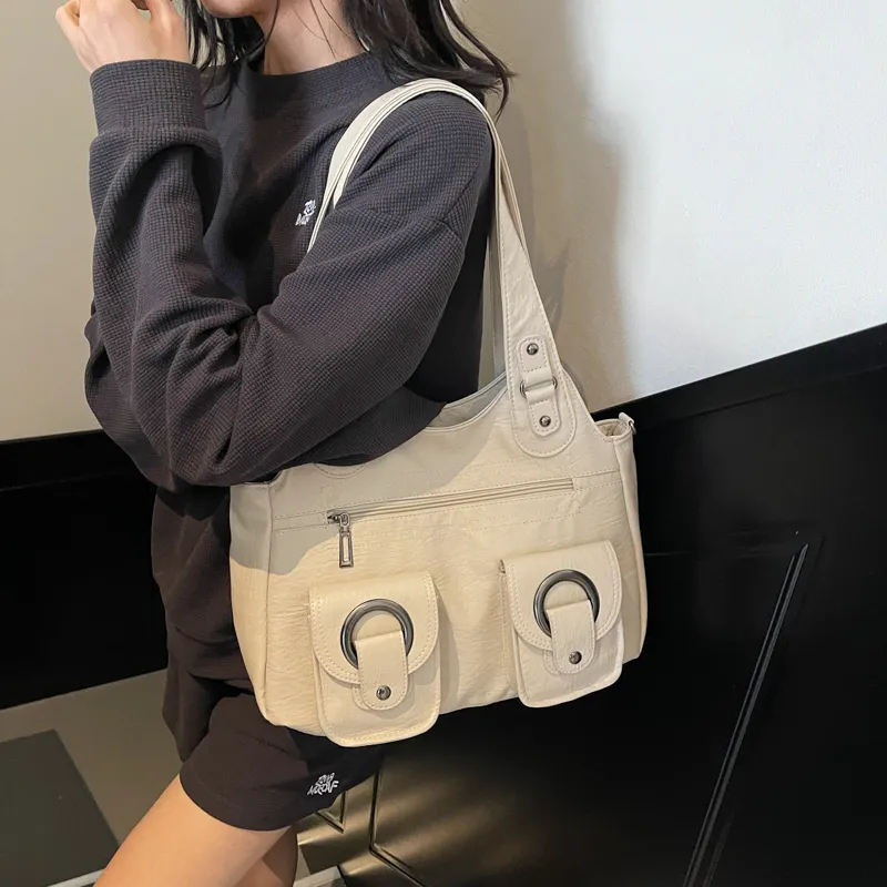 Single Warehouse PU Shoulder Bag Regular Women's Black/Ecru/Brown/Purple/Light Gray/Camel-1
