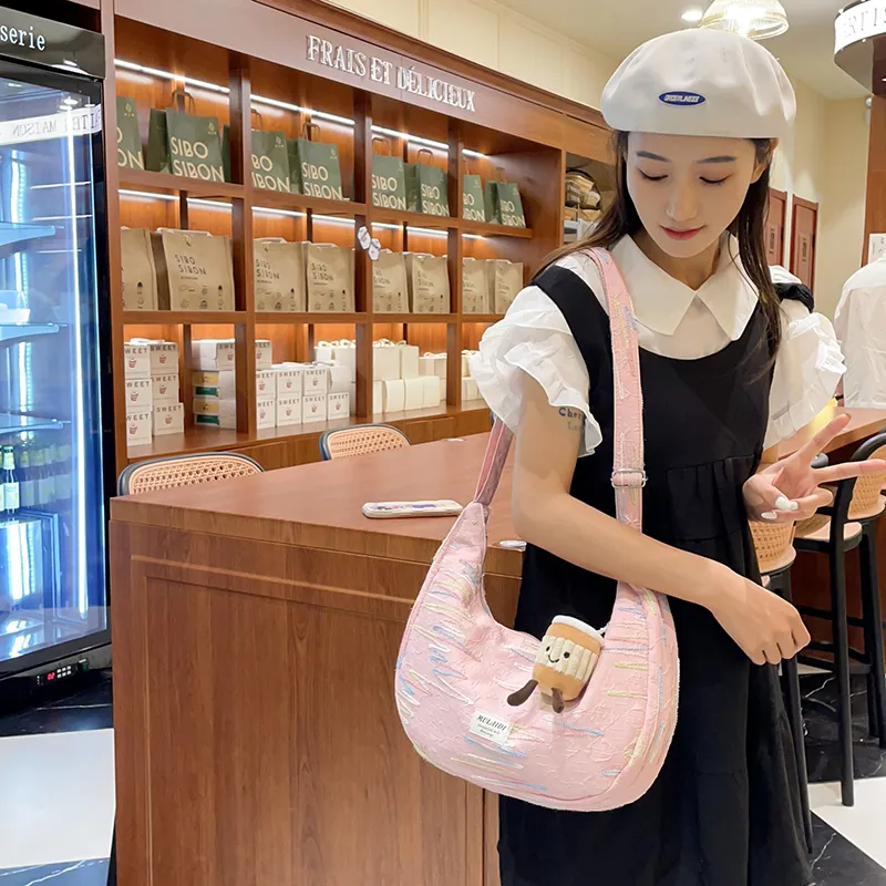 Single Warehouse Canvas Handheld Shoulder Bag Women's White/Pink/Yellow/Black-10