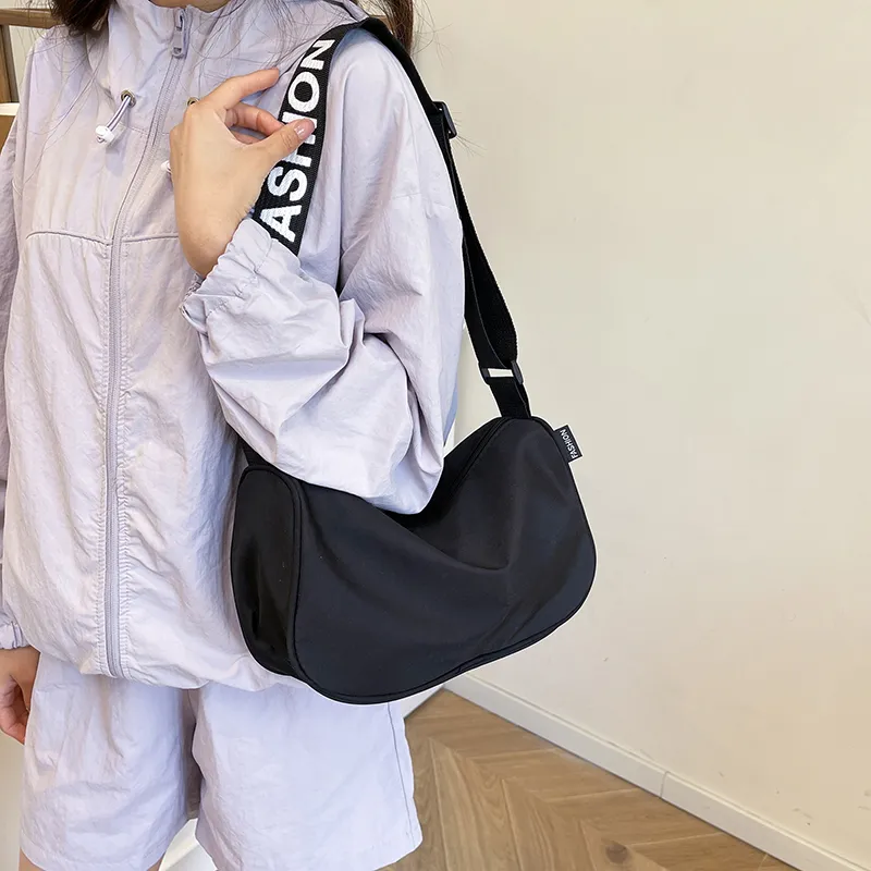 Single Warehouse Polyester Shoulder Bag Unisex White & Blue/White & Black/Black-11