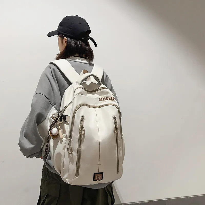 Single Warehouse Nylon Backpack Laptop Bag Unisex White/Red/Black-2