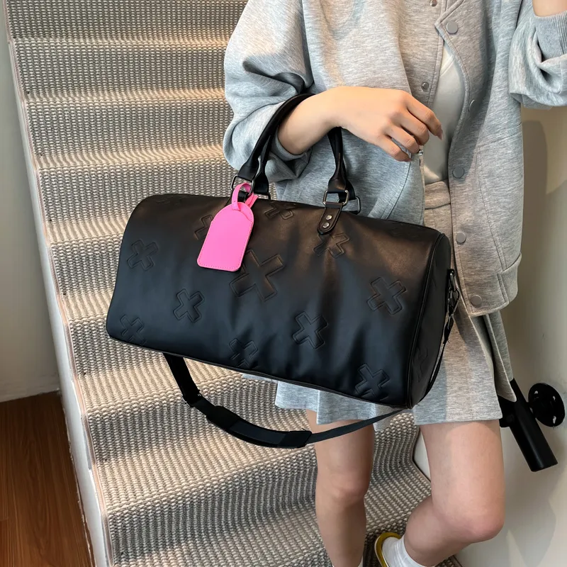 Single Warehouse PU Shoulder Bag, Gym Bag Large Size Unisex Gray/Brown/Black-15
