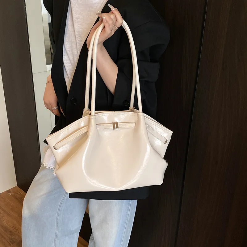 Single Warehouse PU Shoulder Bag Regular Women's Ivory/Black/Burgundy/Light Yellow/Light Blue-3