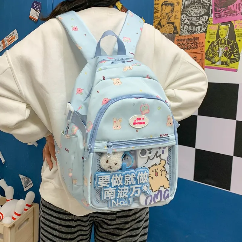 Single Warehouse PVC Polyvinyl Chloride Composite Fabric Backpack Regular Women's White/Blue-6