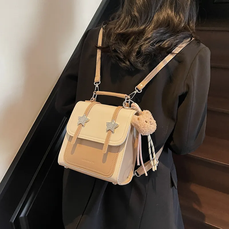 Single Warehouse PU Backpack Regular Women's Ecru/Pink/Blue/Yellow/Black-2