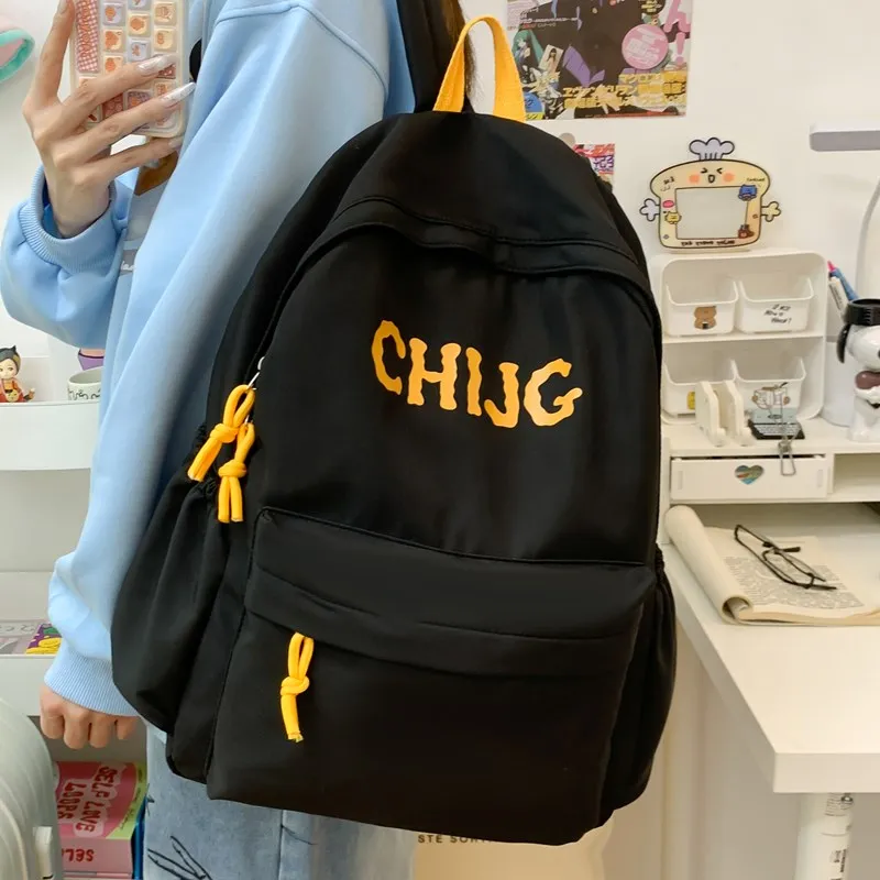 Single Warehouse Composite Cloth Backpack Unisex Yellow/Dark Blue/Black-14