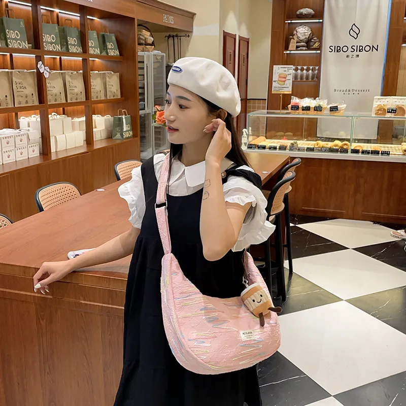 Single Warehouse Canvas Handheld Shoulder Bag Women's White/Pink/Yellow/Black-11
