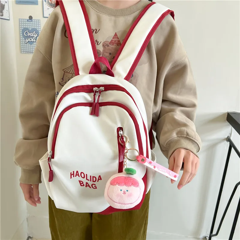 Single Warehouse Nylon Fabric Backpack Unisex Pink/Black/Gray Blue/Milky White/Red/Ecru Gray-8