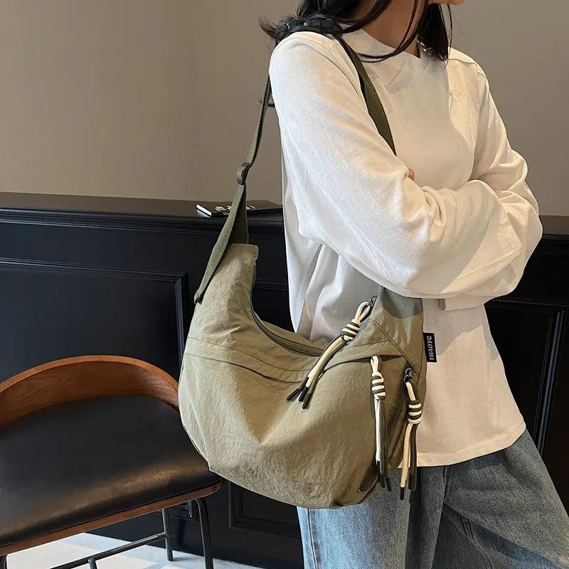 Single Warehouse Fabric Shoulder Bag Regular Unisex White/Green/Yellow/Purple/Black-15