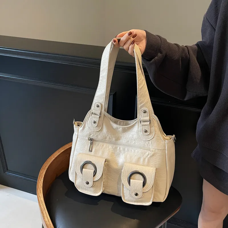 Single Warehouse PU Shoulder Bag Regular Women's Black/Ecru/Brown/Purple/Light Gray/Camel-3