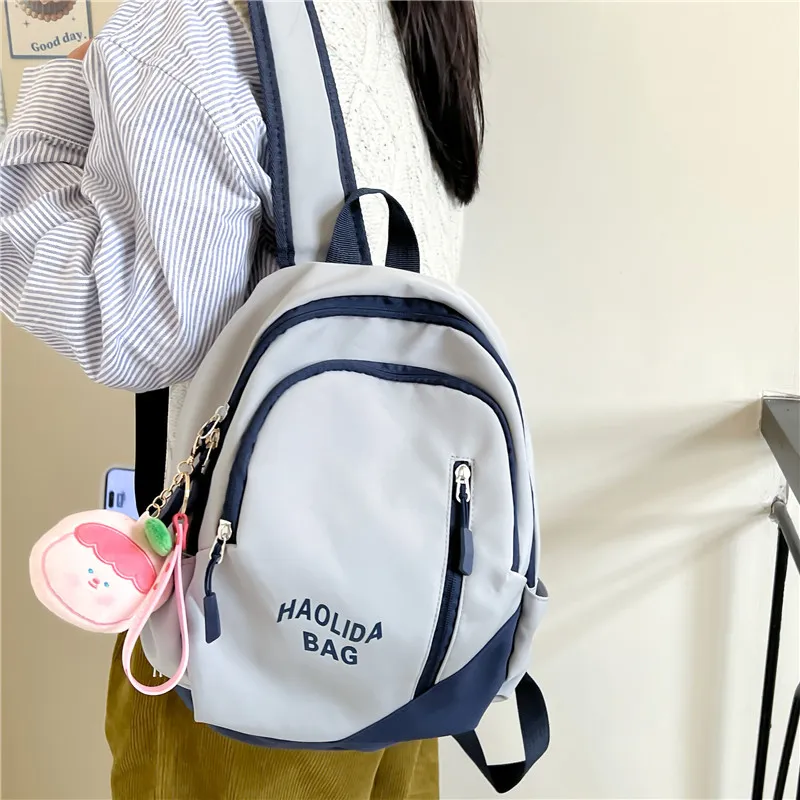 Single Warehouse Nylon Fabric Backpack Unisex Pink/Black/Gray Blue/Milky White/Red/Ecru Gray-22