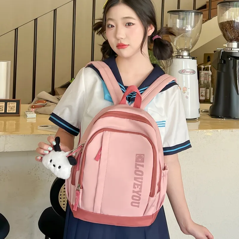 Single Warehouse Nylon Backpack Unisex Pink/Green/Black/Beige-9