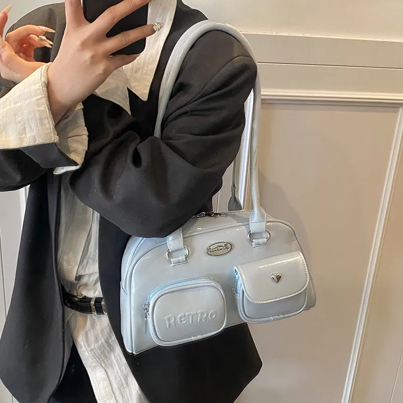 Single Warehouse PU Shoulder Bag Regular Women's Silver/Black/Blue-10