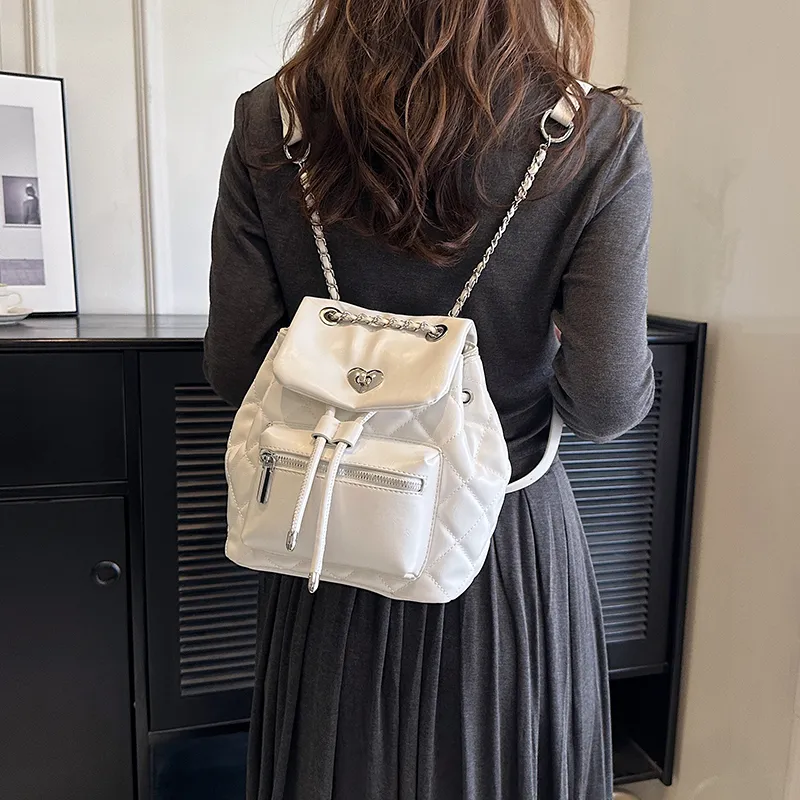 Single Warehouse PU Backpack Regular Women's White/Silver/Black-4