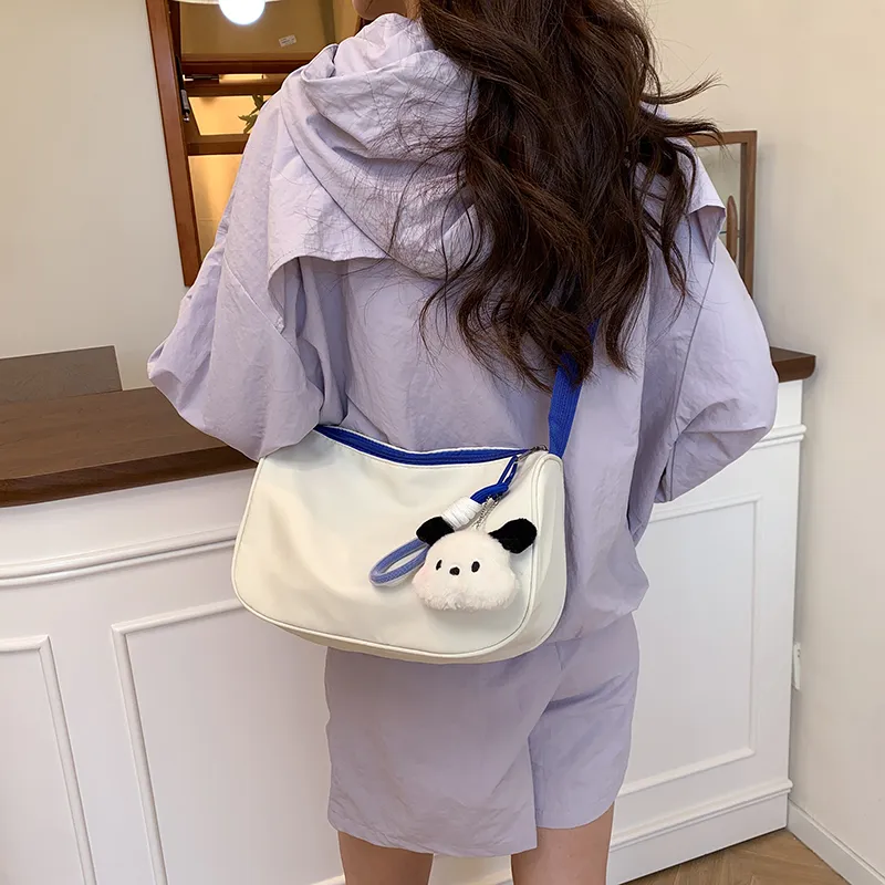 Single Warehouse Polyester Shoulder Bag Unisex White & Blue/White & Black/Black-1
