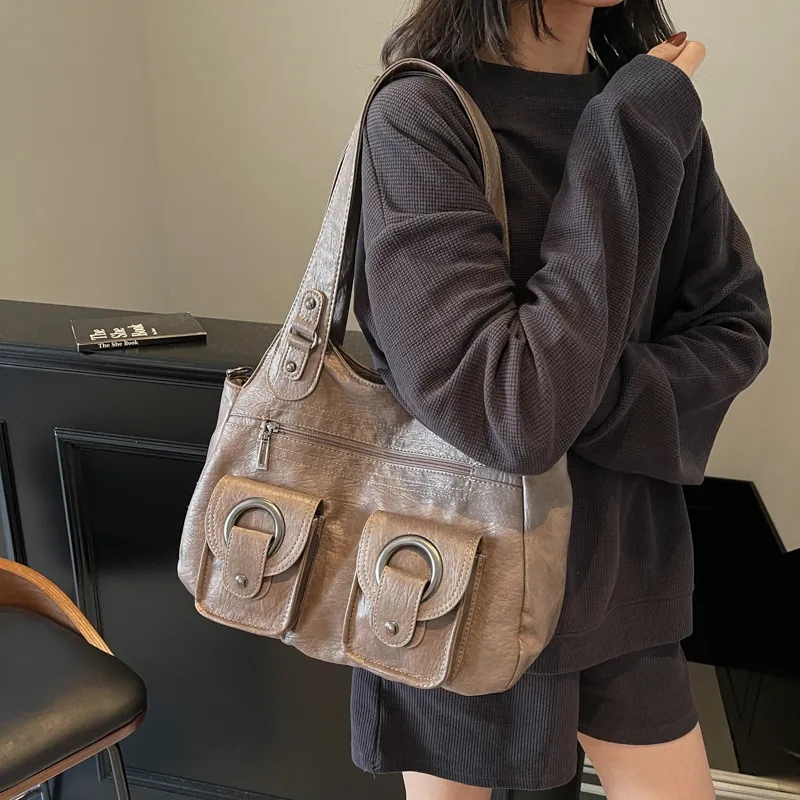 Single Warehouse PU Shoulder Bag Regular Women's Black/Ecru/Brown/Purple/Light Gray/Camel-27