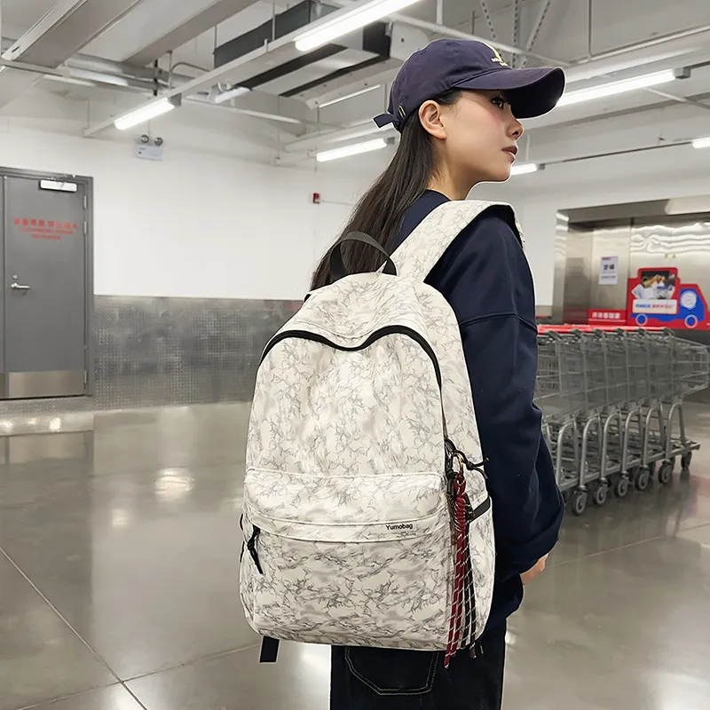 Single Warehouse Nylon Backpack Unisex White/Red/Green/Black-4