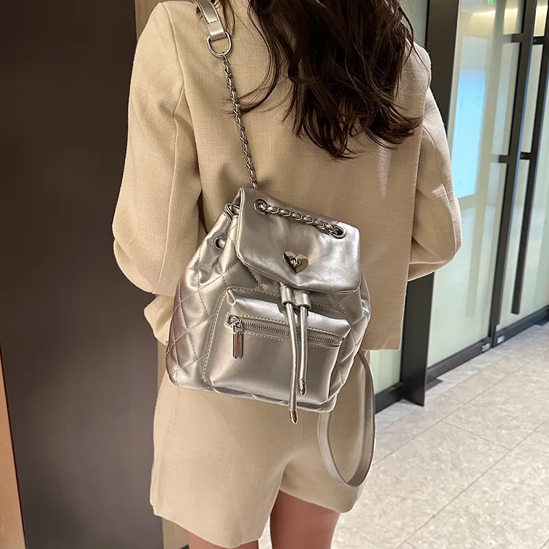 Single Warehouse PU Backpack Regular Women's White/Silver/Black-8