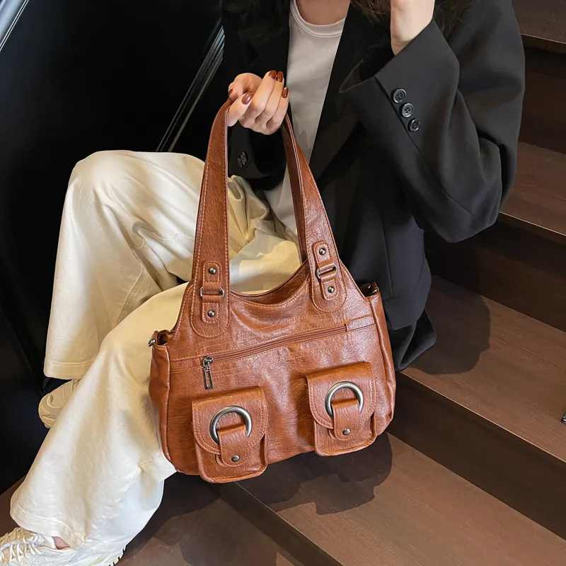 Single Warehouse PU Shoulder Bag Regular Women's Black/Ecru/Brown/Purple/Light Gray/Camel-8