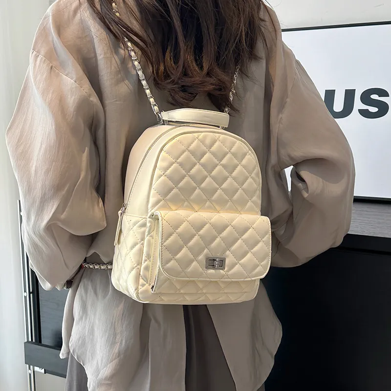 Single Warehouse PU Backpack Women's Ecru/Pink/Silver/Black/Red-36