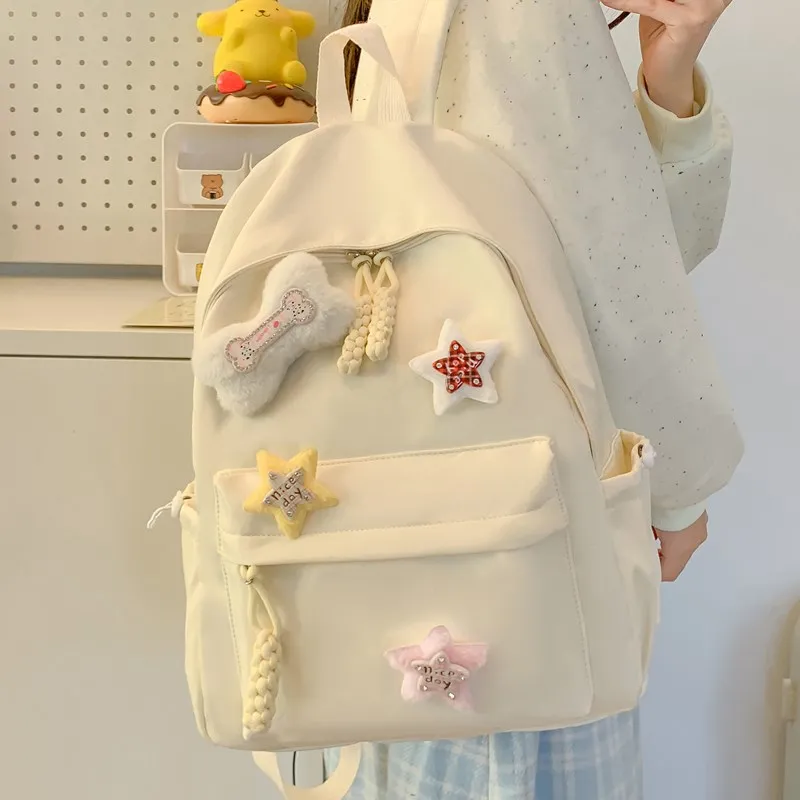 Single Warehouse Composite Cloth Backpack Women's Ecru/Pink/Yellow/Green/Black-3