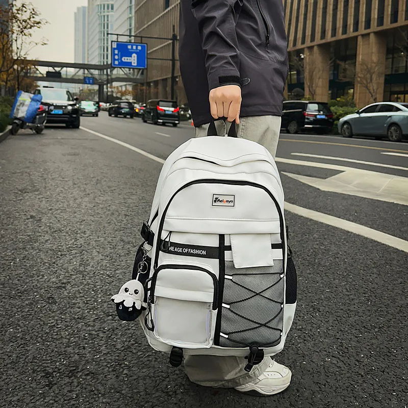 Single Warehouse Nylon Backpack Unisex Light Gray/Black/Navy Blue/Beige-5