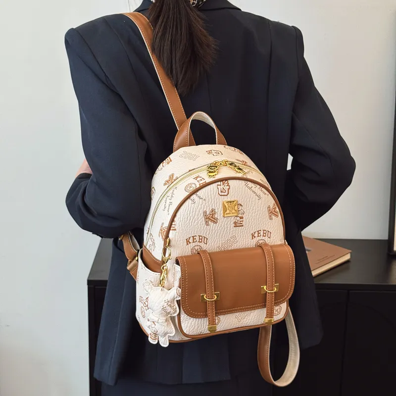 Single Warehouse PU Small Backpack Regular Women's Ecru/Brown/Pink/Black-4