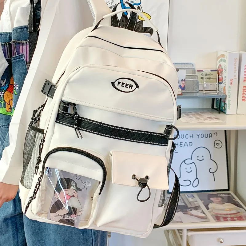 Single Warehouse Composite Cloth Backpack Unisex White/Black-2