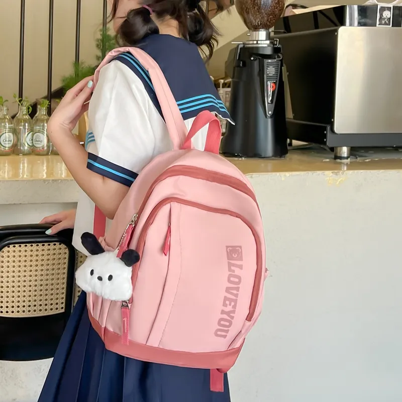 Single Warehouse Nylon Backpack Unisex Pink/Green/Black/Beige-7