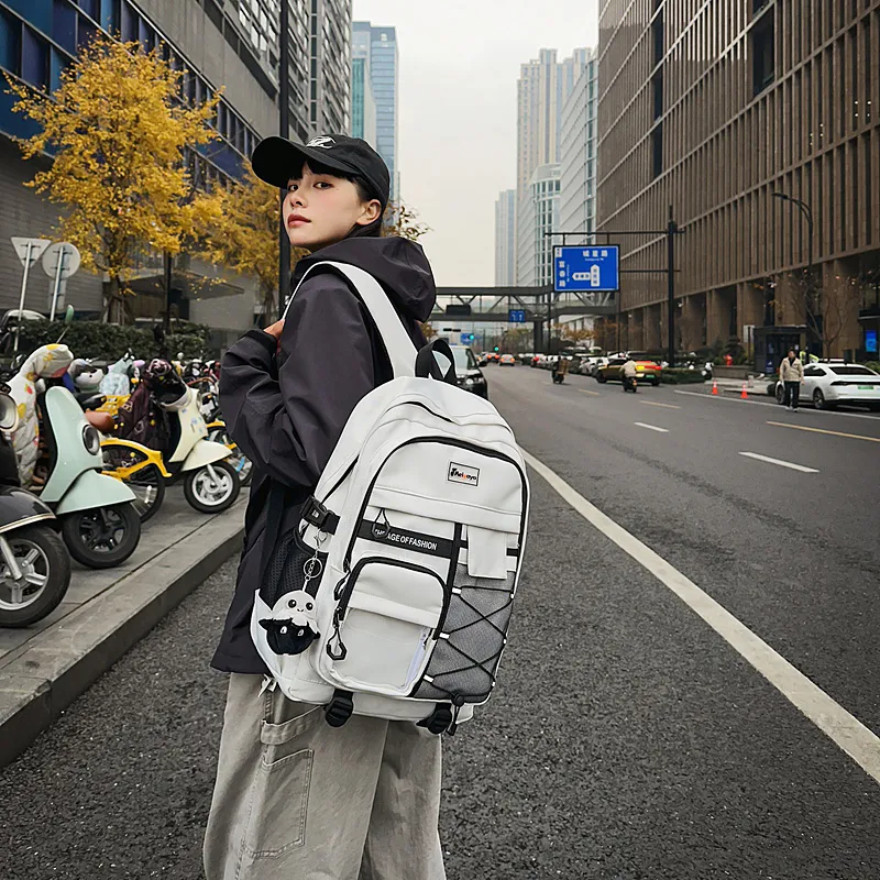 Single Warehouse Nylon Backpack Unisex Light Gray/Black/Navy Blue/Beige-4