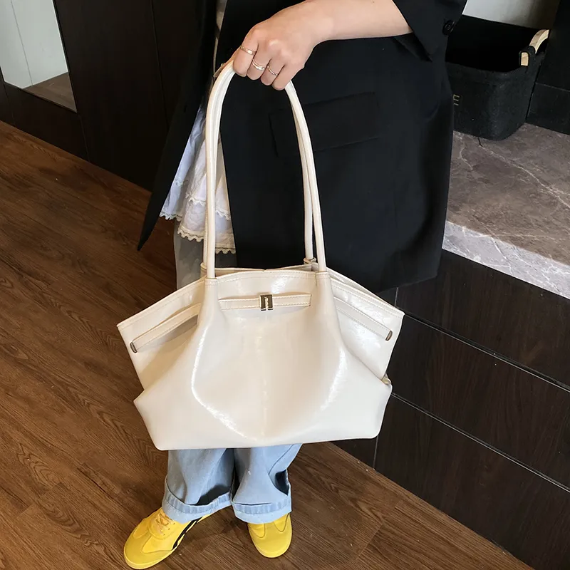 Single Warehouse PU Shoulder Bag Regular Women's Ivory/Black/Burgundy/Light Yellow/Light Blue-2