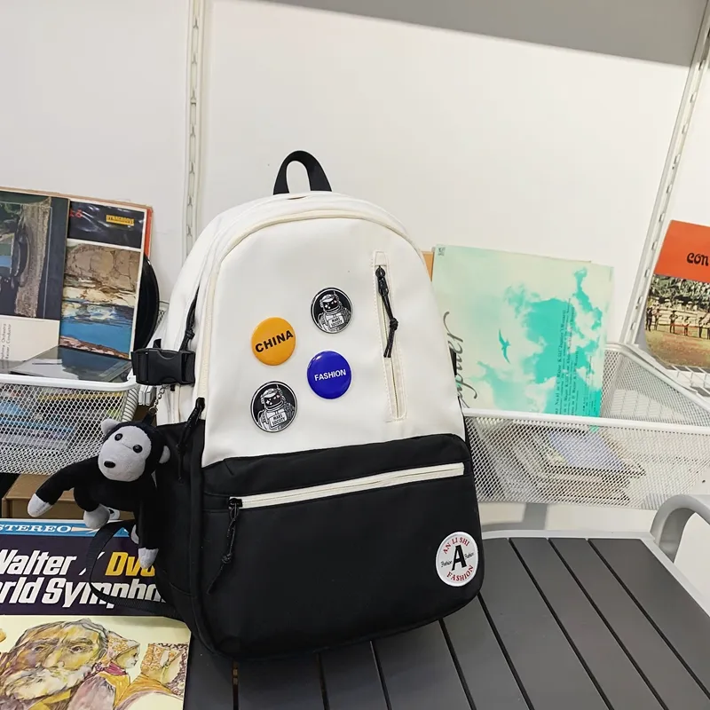 Single Warehouse Nylon Backpack Regular Unisex Black/Black & White/Light Blue & White/Dark Blue & White-13