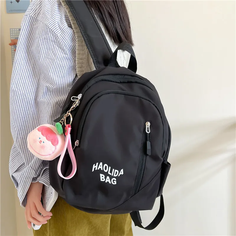 Single Warehouse Nylon Fabric Backpack Unisex Pink/Black/Gray Blue/Milky White/Red/Ecru Gray-26
