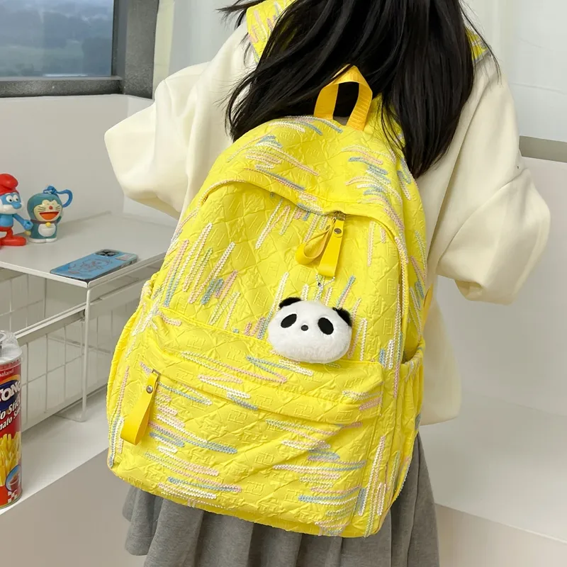Single Warehouse Composite Cloth Backpack Regular Women's White/Black/Pink/Yellow-23
