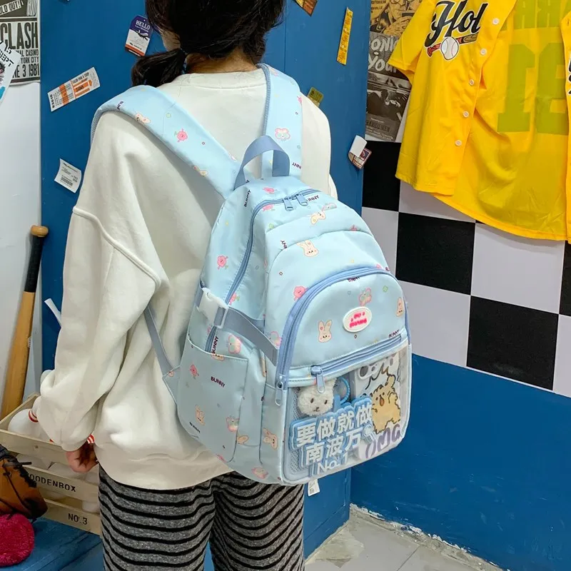Single Warehouse PVC Polyvinyl Chloride Composite Fabric Backpack Regular Women's White/Blue-8