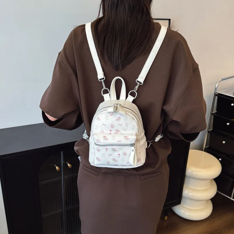 Single Warehouse PU Backpack Women's White/Silver/Black-28