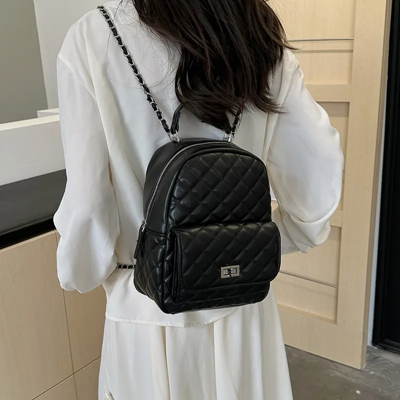 Single Warehouse PU Backpack Women's Ecru/Pink/Silver/Black/Red-56