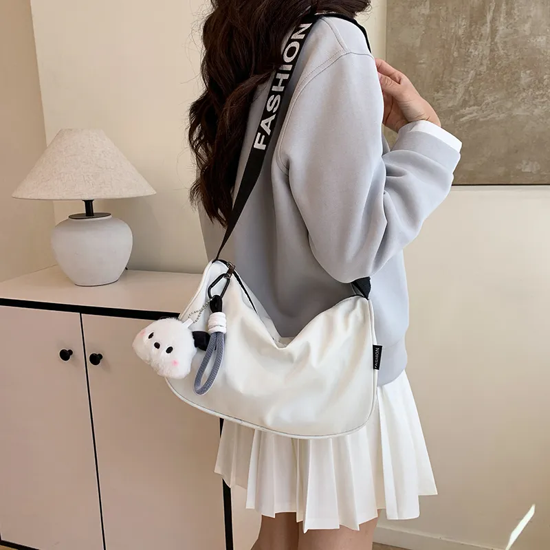 Single Warehouse Polyester Shoulder Bag Unisex White & Blue/White & Black/Black-8