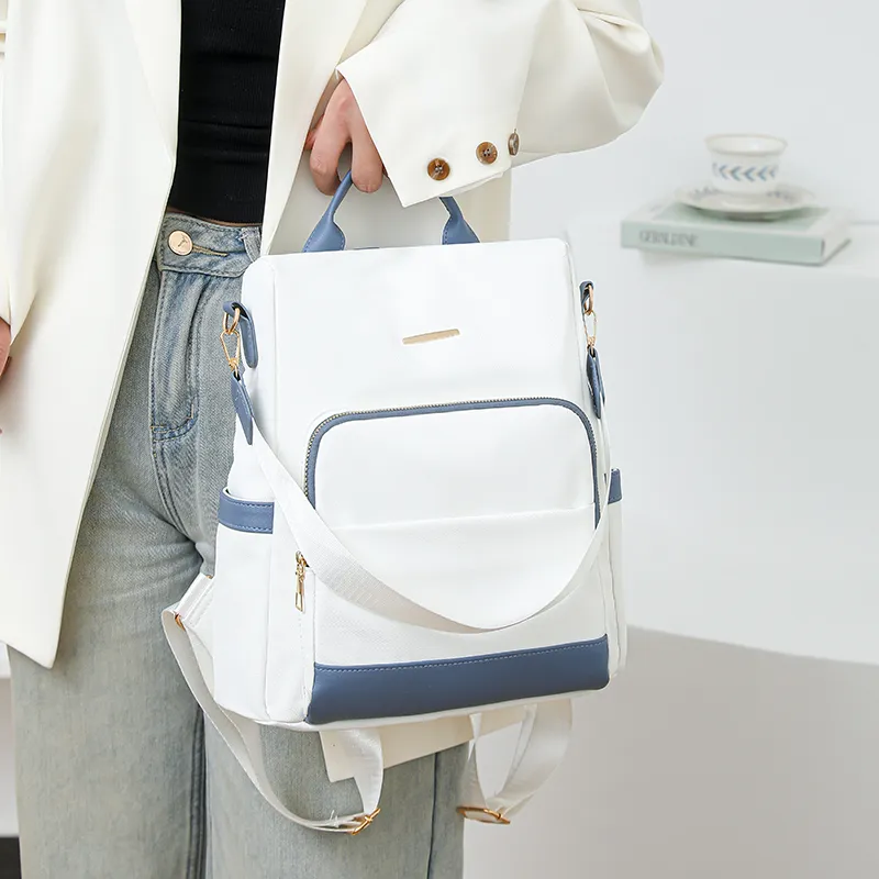 Single Warehouse PU Backpack Regular Unisex Black & White/Black & Brown/Caramel/Blue/Red/Pink-13