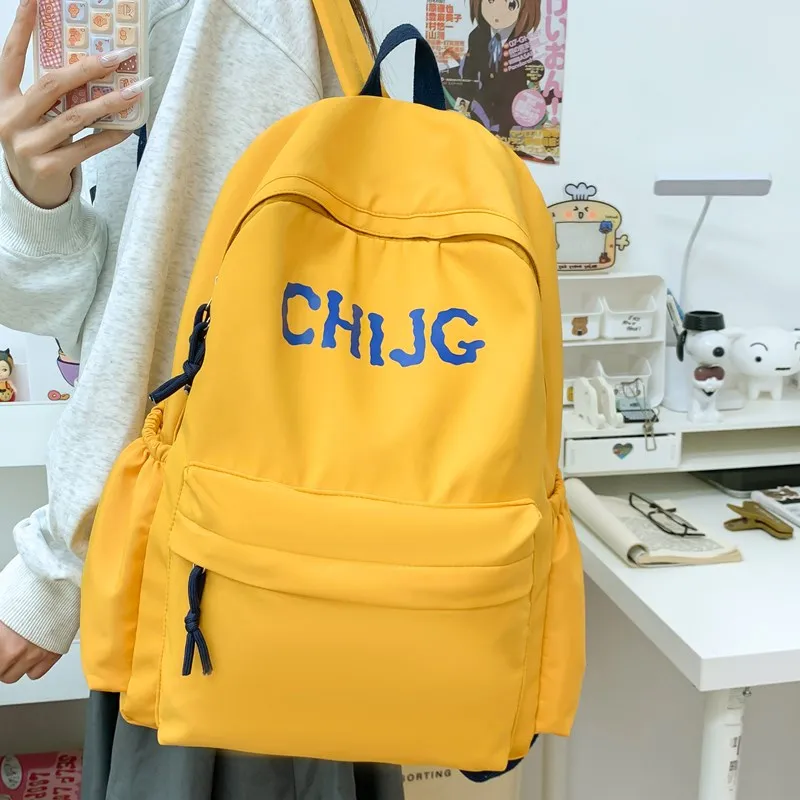 Single Warehouse Composite Cloth Backpack Unisex Yellow/Dark Blue/Black-2